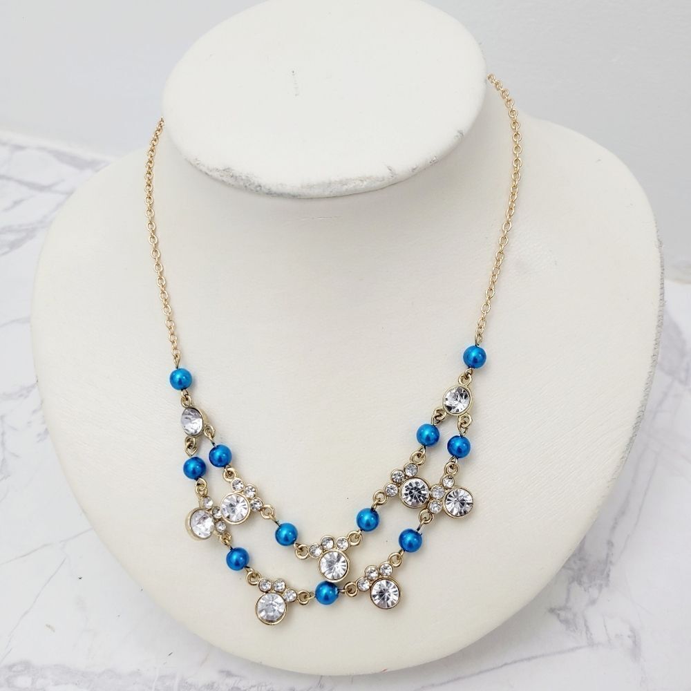 2/$20 Brand New Gold Tone With Blue Rhinestone Necklace